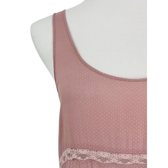 Free People Pink Voile & Lace Tiny Dot Mini Slip Dress | Boho Coquette Fairy S - Picture 3 of 16